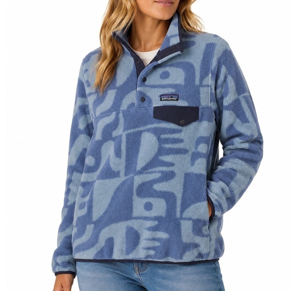 Patagonia Womens Lightweight Synchilla Snap-T Fleece Mother Tree Blue Large NWT